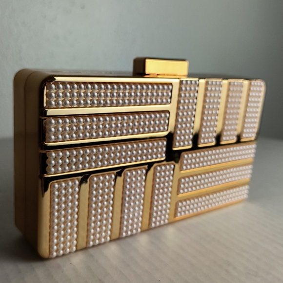 Pearlescent Acrylic Evening Clutch Bag Metal Gold Tone Strap Party Cocktail